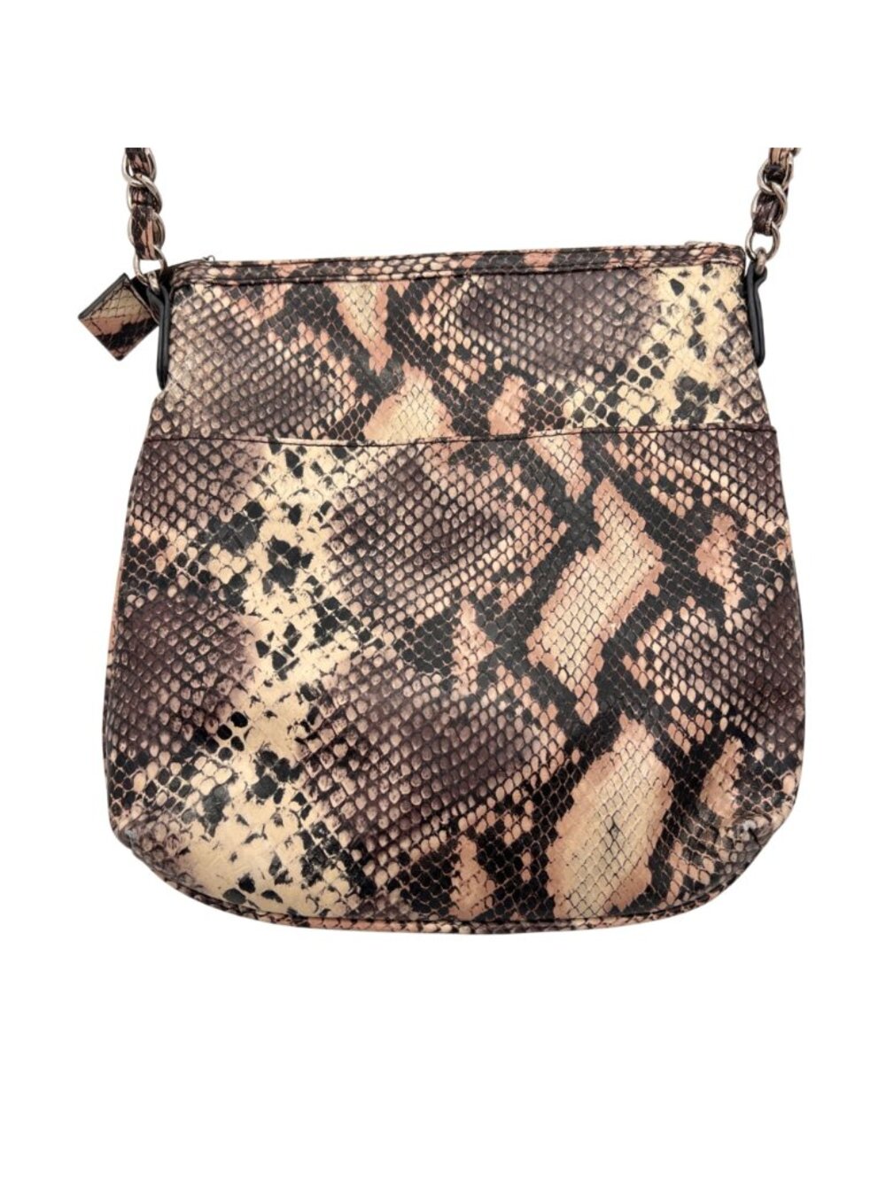 Nicole By Nicole Miller Snakeskin Print Crossbody Bag Chain Strap Zips & Snaps - Picture 2 of 12